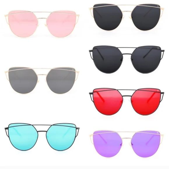 Silver Mirror Black Framed Cat Eye Aviator Sunglasses Nwt - Picture 2 of 4